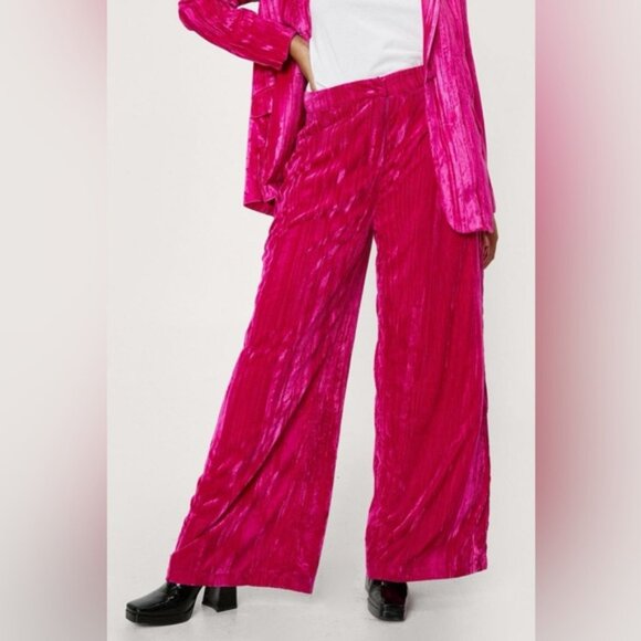 NASTY GAL Women's Crushed Velvet High Waisted Wide Leg Flare Pants Pink Size‎ 4 - Picture 3 of 16